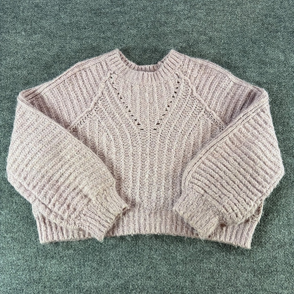 Altar'd State Mauve Pink Chunky Knit Cropped Sweater Womens XS Cottagecore